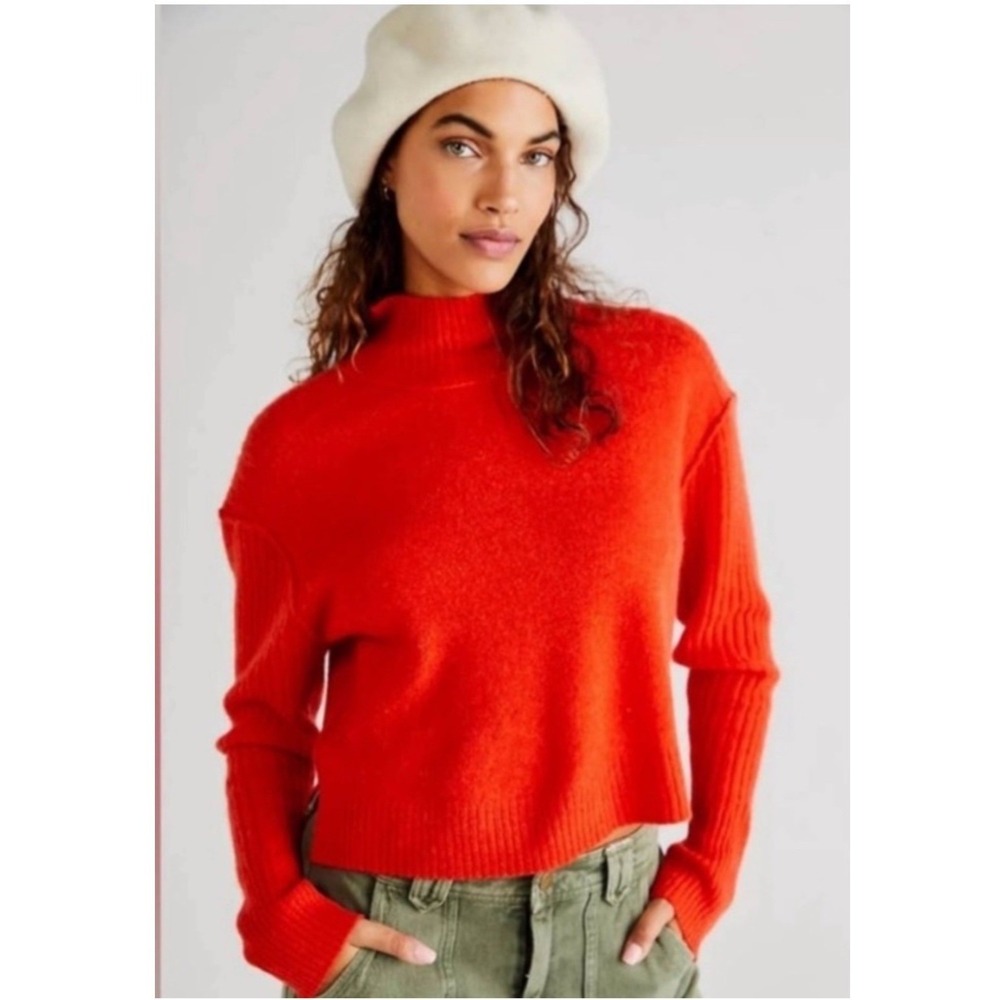 Free People Bright Red Cropped Turtleneck Sweater